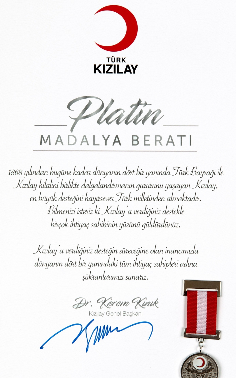 Türk Kızılayı’ndan Sanko’ya platin madalya