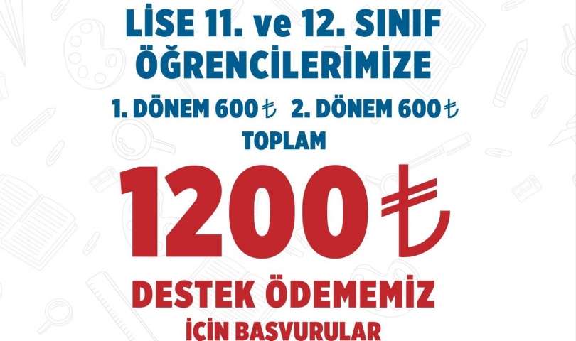 11 ve 12’inci sınıf öğrencilerine yıllık 1200 tl destek başvurusunun tarihi uzatıldı