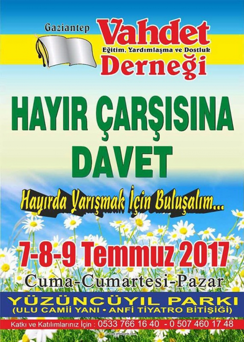 Vahdet, Eğitim, Yardımlaşma ve Dostluk Derneğinden Hayır Çarşısına Davet