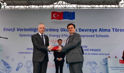 AB ortak Projesi ile Enerji Verimliliği Artırılmış Okulları Devreye Alma Töreni Ali Küncülü Ortaokulunda düzenlendi